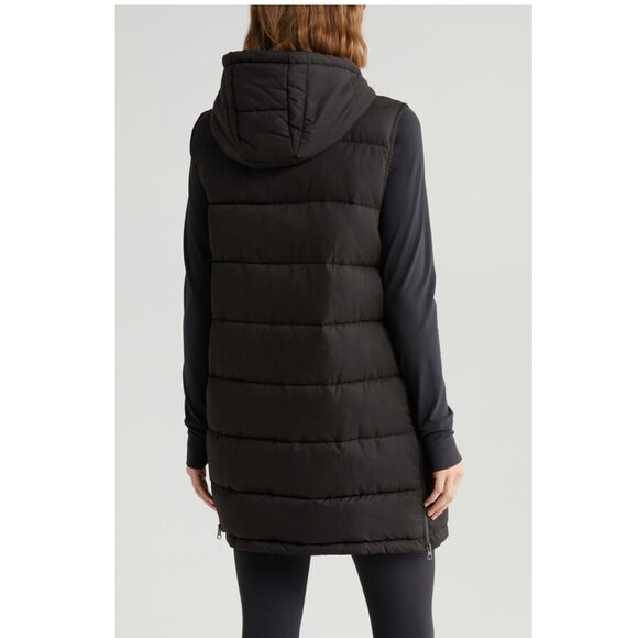 NEW Zella Long Hooded Puffer Vest in Black Size L#2890 - Picture 3 of 14